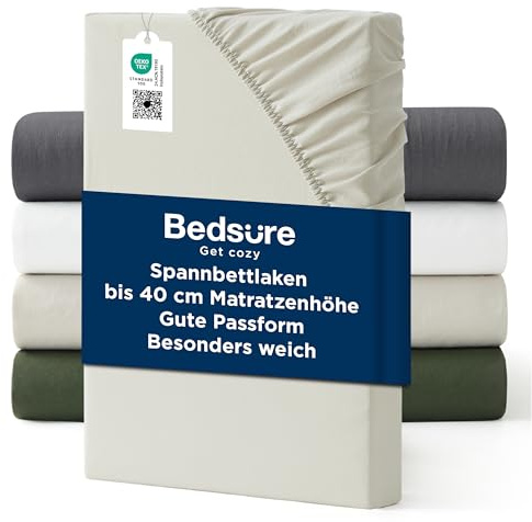 Bedsure Spannbettlaken 160x200cm Oeko-TEX - bis 40cm Tiefe, Natur | Spannbetttücher Mikrofaser Waschoptik, Baumwoll-Haptik, Bettlaken für Hohe Matratzen & Boxspringbett, Weich & Hautsympathisch