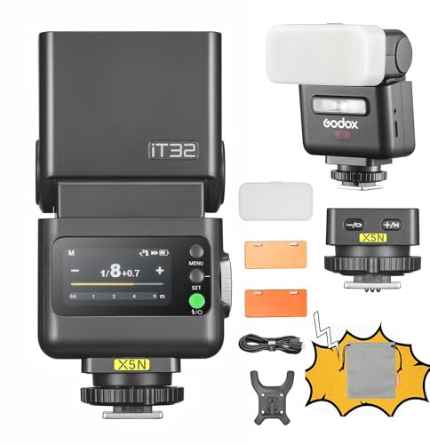 Godox iT32 TTL Kamerablitz mit X5 kabellosem Blitz-Auslöser 2,4 GHz HSS 1/8000 s GN18 mit magnetischem Diffusor (IT32+X5 N)