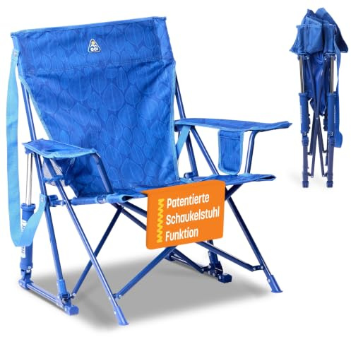 GCI Outdoor Kickback Rocker – Faltbarer Campingstuhl mit Schaukelfunktion | Tiefe Relax-Sitzposition – bis 130kg belastbar - Tragegurt, Getränke- & Handyhalter – Soft Navy