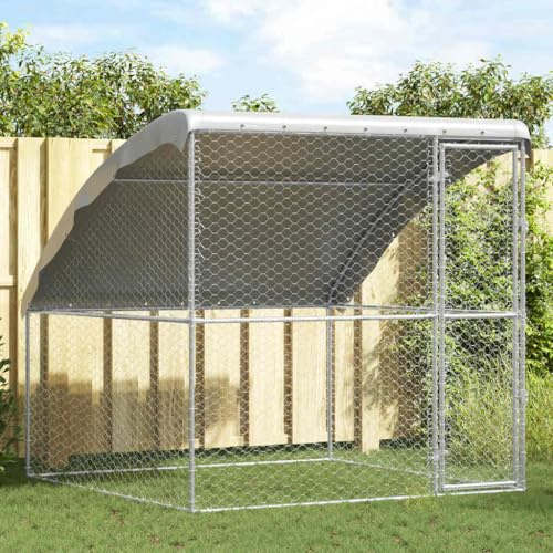 ACAGALA Gabbia Cane Esterno, 200 cm Gabbia per Cani di Taglia Grande in Metallo con Tetto e con 1 portaBloccabile, Facile Montaggio, Argento