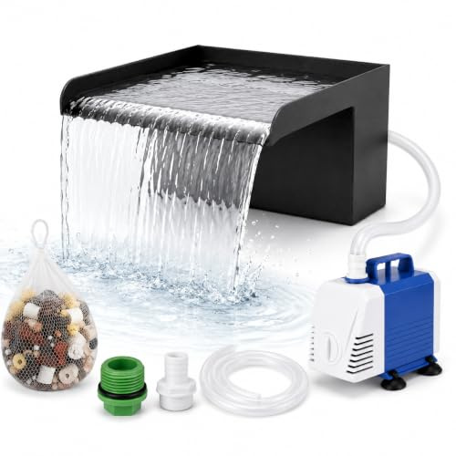 Kuchisity Set a cascata in acciaio inox, con pompa da laghetto da 45 W, tubo da 1,2 m e mezzi filtranti, set di filtri a cascata per laghetti da giardino, laghetti Koi, piscina e giochi d'acqua da