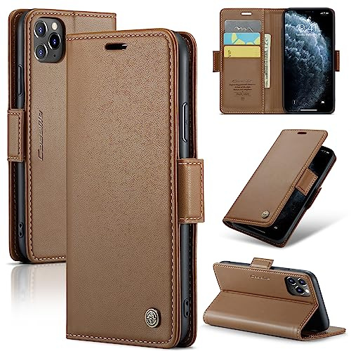 Guisessy for iPhone 11 Pro Max Case, PU Leather Flip Wallet Case [RFID Blocking] [Credit Card Holders] Magnetic Closure Protective Shockproof Phone Case for iPhone 11 Pro Max 6.5 - Brown
