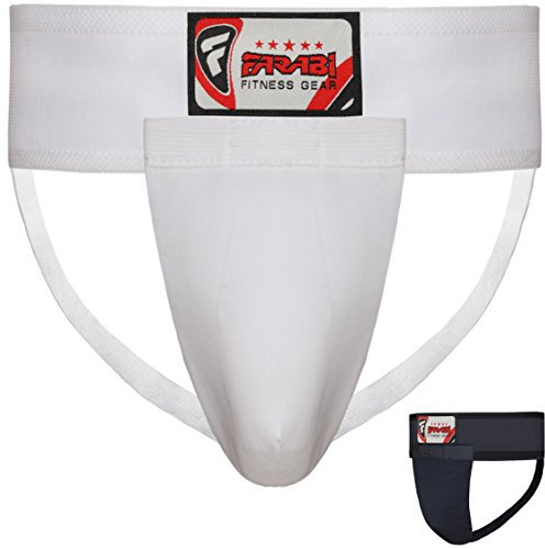 Farabi Sports Tiefschutz Herren Kampfsport Tiefschutz MMA Muay Thai Suspensorium Herren (White, L)