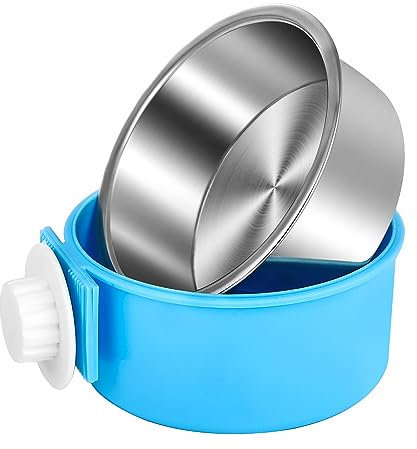 Joyoldelf 2-in-1 Pet Hanging Bowl for Crates & Cages Removable Stainless Steel Dog Bowl with Plastic Puppy Feeder Food Water Bowl for Cat, Rabbit, Bird, Hamster, Shitzu, Ferret