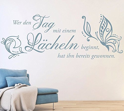 XL tjapalo® s-pkm233 Wandtattoo wer den tag mit einem lachen beginnt Wandtattoo Wohnzimmer Sprüche lächeln (B170 x H58 cm)