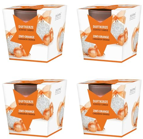 pajoma® Duftkerze 4er Set, Zimt-Orange - im satinierten Glas | 4x 120g Wachsgewicht, Brenndauer: 25 Stunden, in edler Geschenkverpackung | Premium Qualität
