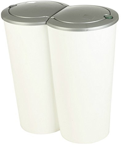 Muddy Hands White Grey Duo Double Bin 50 Litre Twin 2 Section Compartment Kitchen Recycling Rubbish Dustbin