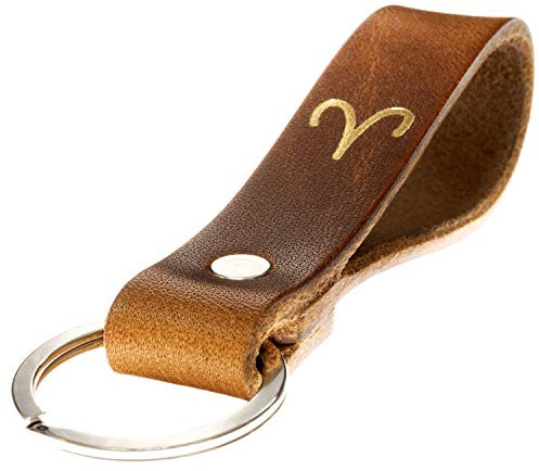 ELBERCRAFT® Schlüsselanhänger Leder Sternzeichen Widder Gold geprägt das kleine Geschenk zum Geburtstag für deinen Lieblingsmenschen Frau oder Mann Handmade in Germany