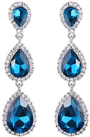 Clearine Damen Ohrringe wunderschöne kleine bis große dreifache Teardrop Kristall baumelnd Ohrstecker Blau Silber-Ton