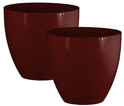 Avant-Garde Gloss Plastic Planter - Red, Set of 2-21cm (H) x 23cm (Dia) - Suitable for Indoor or Outdoor Use.