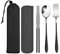 loopki Portable Reusable Travel Cutlery Set,Stainless Steel Cutlery Set Portable Camp Reusable Flatware Silverware,Include Fork Spoon Chopsticks with Case (Black)