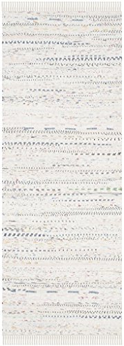 SAFAVIEH Rag Rug Collection Runner Rug - 2'3 x 18', Ivory & Multi, Handmade Boho Stripe Cotton, Ideal for High Traffic Areas in Living Room, Bedroom (RAR121G)