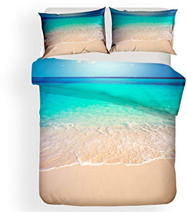 Stillshine. Ocean Scenery Series Bettwäscheset Blue Sky White Sand Beach Ocean 3D-Druck Bettbezug und Kissenbezug, Weicher Anti-Falten-Bettbezug aus superfeinem (A,Bettbezug 220x240 cm)