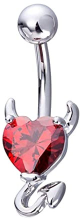 Holibanna Herz Bauchnabel Teufel Ring Kreative Ring Stahl Piercing Geschenk Schmuck für Frauen Mädchen (rot), 2.7 x 1.1cm, Oud-Holz, Edelstahl