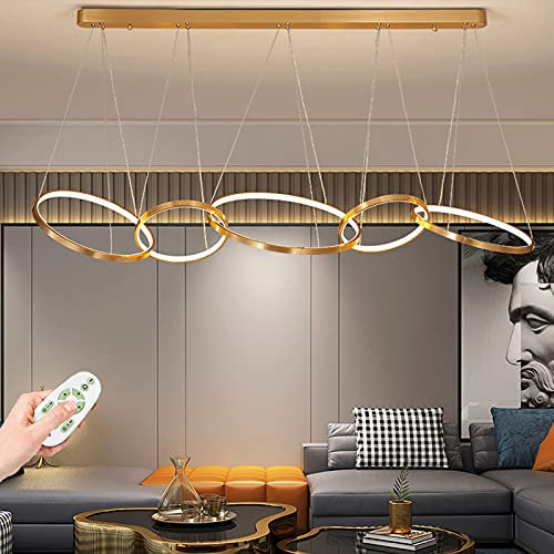 Kronleuchter LED Pendelleuchte Moderne Wohnzimmer Lampe Dimmbar Fernbedienung Pendellampe Rund Design Hängeleuchte Metall Acryl Hängelampe Esszimmer Schlafzimmer Deko Leuchte Höhenverstellbar Golden