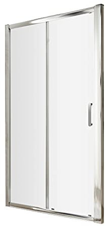 nuie AQSL14H3 Pacific Modern Bathroom Easyfit Shower Single Sliding Door, 6mm Toughened Safety Glass and Round D-Handle, 1400mm, Polished Chrome