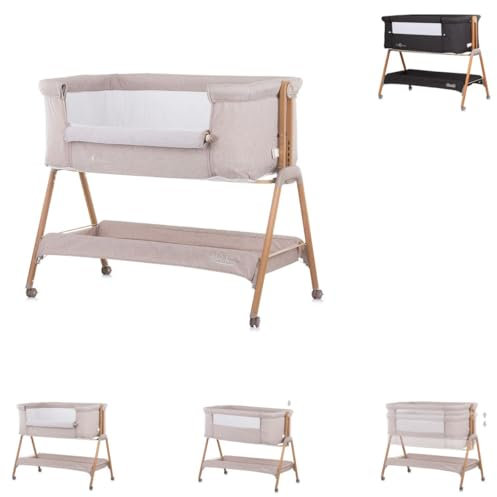 Chipolino Babybett Sweet Dreams mit Rollen, Beistellbett, Matratze, Anti-Reflux, Farbe:beige