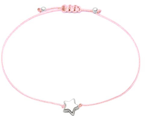 Selfmade Jewelry Armband Damen Silber Stern Handgemachtes Armkettchen mit Sternchen Größenverstellbar Inkl. Geschenk-Verpackung (Silber - Rosa)