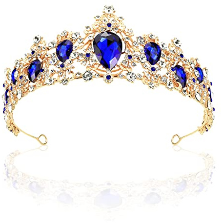 FERCAISH Vintage Strass Kristall Krone, Royal Crystal Tiara Blaue Hochzeitskrone für Bräute, Haarschmuck für Weihnachten/Fotografie/Party, Prinzessin Strass Krone für Frauen (BLUE)