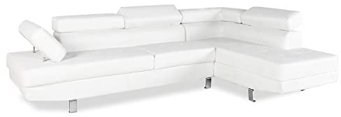 INTENSE DECO Charly - Canapé d'angle Droit avec têtières relevables Blanc