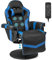 COSTWAY Massage Gaming Chair, Height Adjustable Swivel Racing Video Gaming Recliner with Retractable Footrest, Headrest and Cup Holder, Ergonomic High Back PU Leather Executive Desk Chair (Blue)