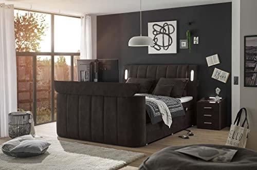 Froschkönig24 Dallas Boxspringbett Bett 180x200 cm, inkl. Motor & motorisierter TV-Halterung Braun, Ausführung:Variante 2