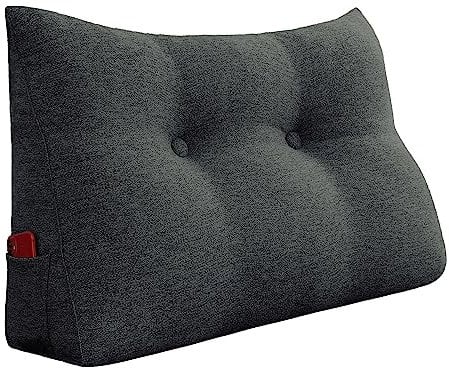 VERCART Bett Kopfteil Kissen Groß für Bett zum Anlehnen Ruecken Kissen Wandschutz Rückenkissen Bettkissen Dreieck Polster Rückenlehne Sofa Couch Anthrazit 80cm
