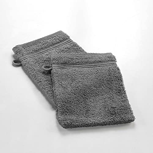 Douceur d'Intérieur, 2 Gants de Toilette (15 x 21 cm) Tendresse Anthracite, Eponge Unie