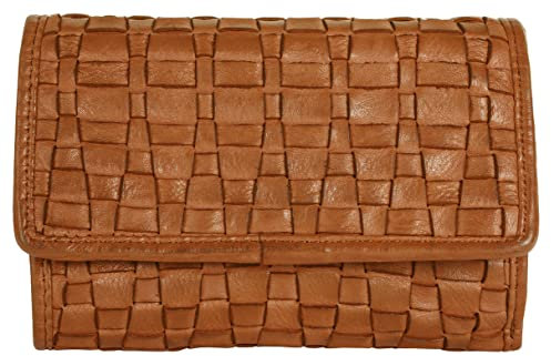 Samantha Look Geldbörse im Querformat Echt Leder Damen | Geflochtenes Design | Portemonnaie mit Druckknopf | Doppelklappbares Kartenetui mit Münzfach | 021402