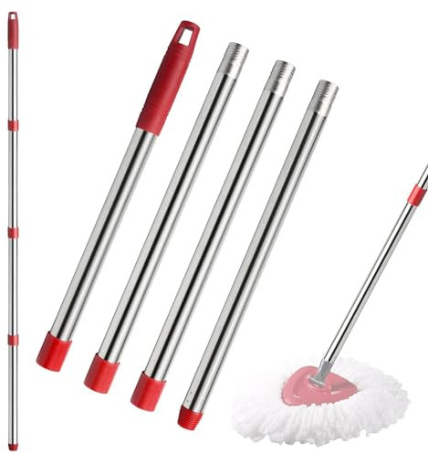 4-Section Spin Mop Replacement Handle - 2.5-5 Foot Mop Handle Replacement Stick Compatible with O-Ceda Spin Mop Base, EasyWring Mop Refills for Floor Cleaning