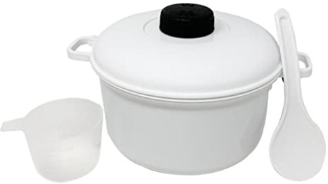 Microwave Pressure Cooker Pot with Locking Lid - Large Compact Easy Cook Micro Kitchen Master with Measuring Cup Spatula and Recipe Book - Healthy and Fast Way to Cook (White Pressure Cooker)