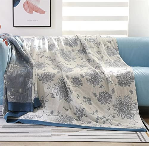 SAYT RLAE Decke Baumwolle Tagesdecke Boho Doppelseitig 150x200cm Kuscheldecke Beige Blau, Sofa Bed Blanket Cover Sheet, Wohnzimmerdecke Couchdecke Sesseldecke Wendedecke Bettüberwurf Bettwäsche