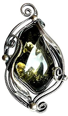 Ring Grüner baltischer Bernstein in Sterling Silber 925, verstellbarer Größe 17.0-19.5, Hand-Arbeit, Silberring Damen, Vintage Kollektion