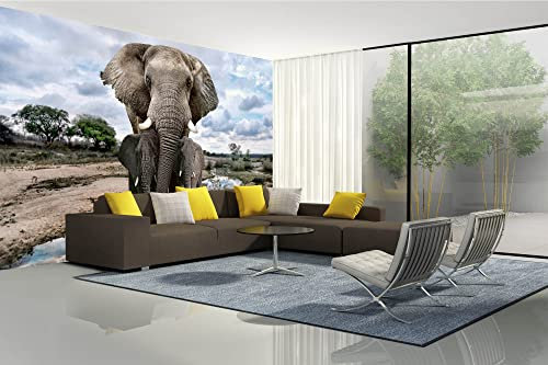 Vlies Fototapete AFRIKANISCHE ELEFANTEN IN AFRIKA 375 x 250 cm (inkl. Kleister) - Vlies Tapete, Wandtapete, Wandbilder - Tapete für Wohnzimmer Schlafzimmer, Büro, Küche - Montagefertig