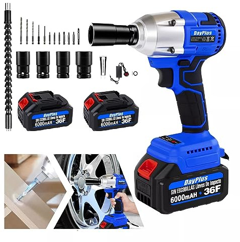 21V Impact Wrench Electric Cordless 1/2 Inch Driver Tool Case for Car Tyre Wheel, 420Nm, 3200RMP, 2 x 6.0Ah Battery, 4 Sockets and 12 Drill Bits