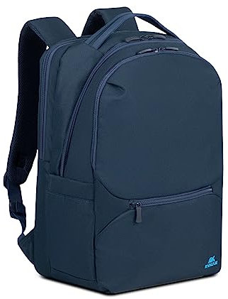 Rivacase Laptop Rucksack 24L bis 15,6 Zoll – 29 x 43 x 18 cm. – wasserfester Tagesrucksack für Damen und Herren, Urban Backpack für Business, Reisen, Sport, Uni, Schule (Dunkelblau)