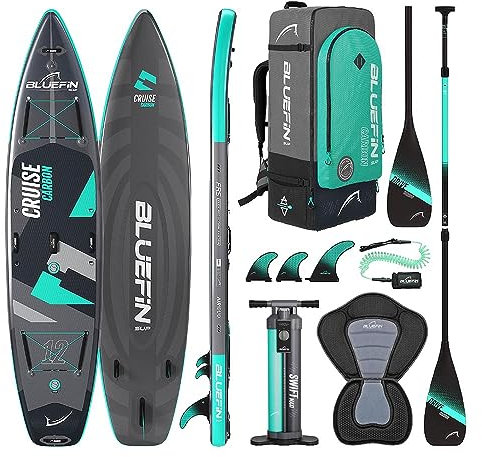 Bluefin Cruise Carbon 12' Inflatable Paddle Board| Adult SUP board| Bluefin Cruise 12' SUP| Paddleboard Package | Portable & Travel safe |Carbon Paddle Board |Accessories included