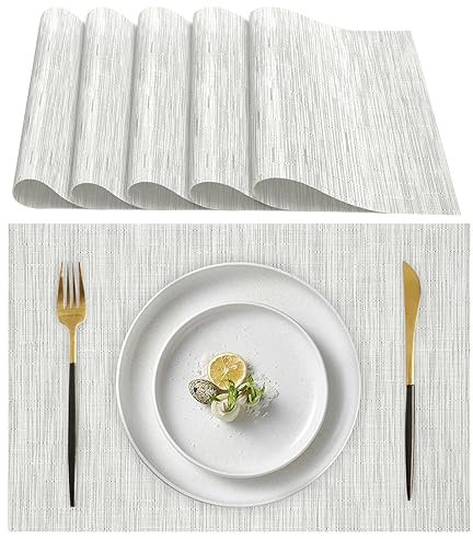 Lumaca Tischsets Abwaschbar, Set mit 6 Platzset, (70% PVC, 30% Polyester), hitzebeständig, rutschfest, für Küchentisch und Restaurants,Hellgrau