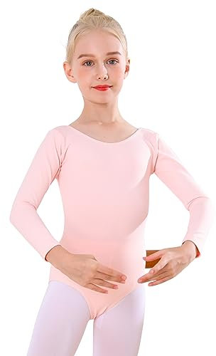 Bezioner Body Danza Classica Bambina Body Ginnastica Artistica Bambina Ballet Leotard Manica Lunga per 3-12 Anni Rosa 140