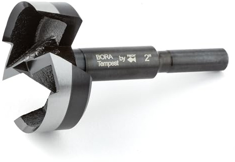 Bora BFB-009829 2 Dia Tempest Forstner Bit 3-1/2 OAL, Round 3/8 Shank for Wood Drilling Ideal for Cabinet Making and Fine Woodworking Projects