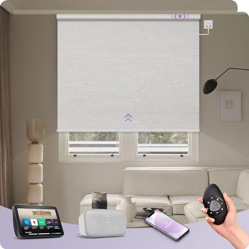 Graywind Maßgeschneiderte Smart Verdunkelungsrollos Kompatibel mit Alexa Google, Filigranes Design Textur Wifi Festverdrahtete Elektrische Jalousien mit Fernbedienung, Motorisierte Fensterschirme