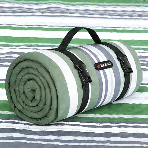 HX&OD Wasserdichte, faltbare Outdoor-Picknickdecke, 203,2 x 203,2 cm, 3-lagig, tragbar mit Gurt, für Camping, Graspark, Wandern, Reisen, Konzerte