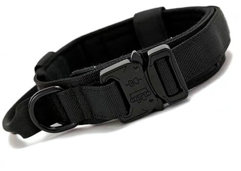 PIXCOOL | Hundehalsband und Leinenset mit robuster taktischer Metallschnalle, verstellbares Halsband für Haustiere, Leine für mittelgroße und große Hunde (L, Schwarz)