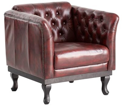 Woodkings Chesterfield Sessel Dover | Armlehn Sessel Echtleder Rot Lesesessel für Büro und Wohnzimmer | Clubsessel Luxus & Komfort