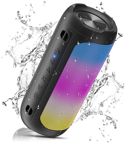 VOSFEEL 3600 mAh Bluetooth Speaker Wireless Portable with Gravity Sensor Lights Speakers Wireless Bluetooth, Stereo Speaker Bass IPX7 Waterproof USB/Micro TF Card for Mobile Phone and PC