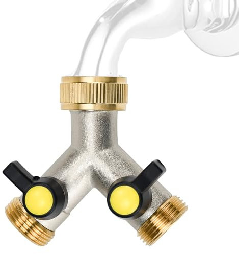 Kleemeiero 2-Wege Y-Verteiler aus Messing 3/4 Zoll Y-Verteileranschlussstück Wasseranschluss Verteiler 2-Wege Y-Verteilerstück mit separaten Absperrhähnen für den Einsatz auf Waschmaschine Garten