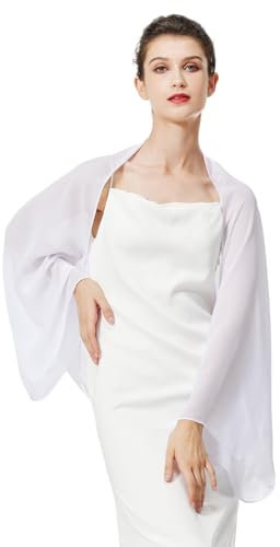 BEAUTELICATE Chiffon Schal Stola Damen Festlich Elegante Schultertuch Bolero Shrug mit Ärmel für Abendkleider Brautkleider Sommer Hochzeit (Weiß, Einheitsgröße)