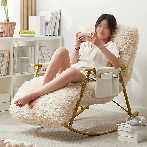 Outdoor Glider Schaukelstuhl mit Armlehnen für Wohnzimmer, Hotel & Schlafzimmer - Beige Patio Schaukelstuhl mit Seitentaschen
