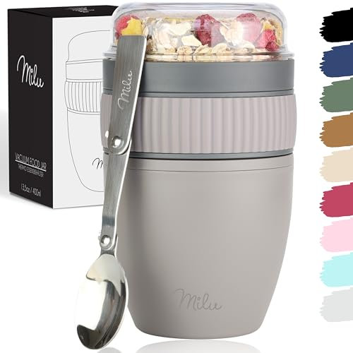 Milu vaso de muesli para llevar 400 ml I vaso de plástico para yogur con cuchara (gris topo)