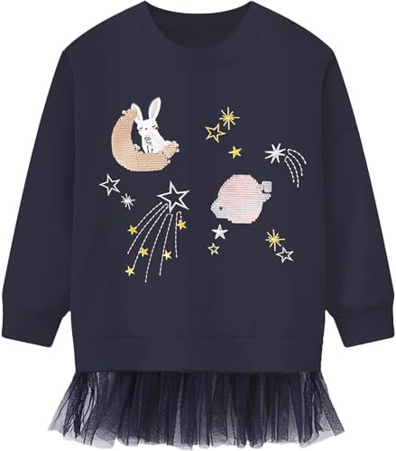 CM-Kid Sweatshirts Mädchen Langarm Pullover Baby Kinder Baumwolle Shirts Warm Pailletten Tops 2 3 Jahre Hase Dunkelgrau Gr.98